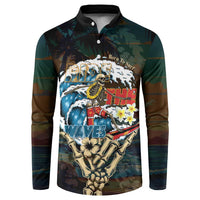 Aloha Hawaii Surfing Skull Button Sweatshirt Shaka Skeleton Ride The Waves LT14 Black - Polynesian Pride