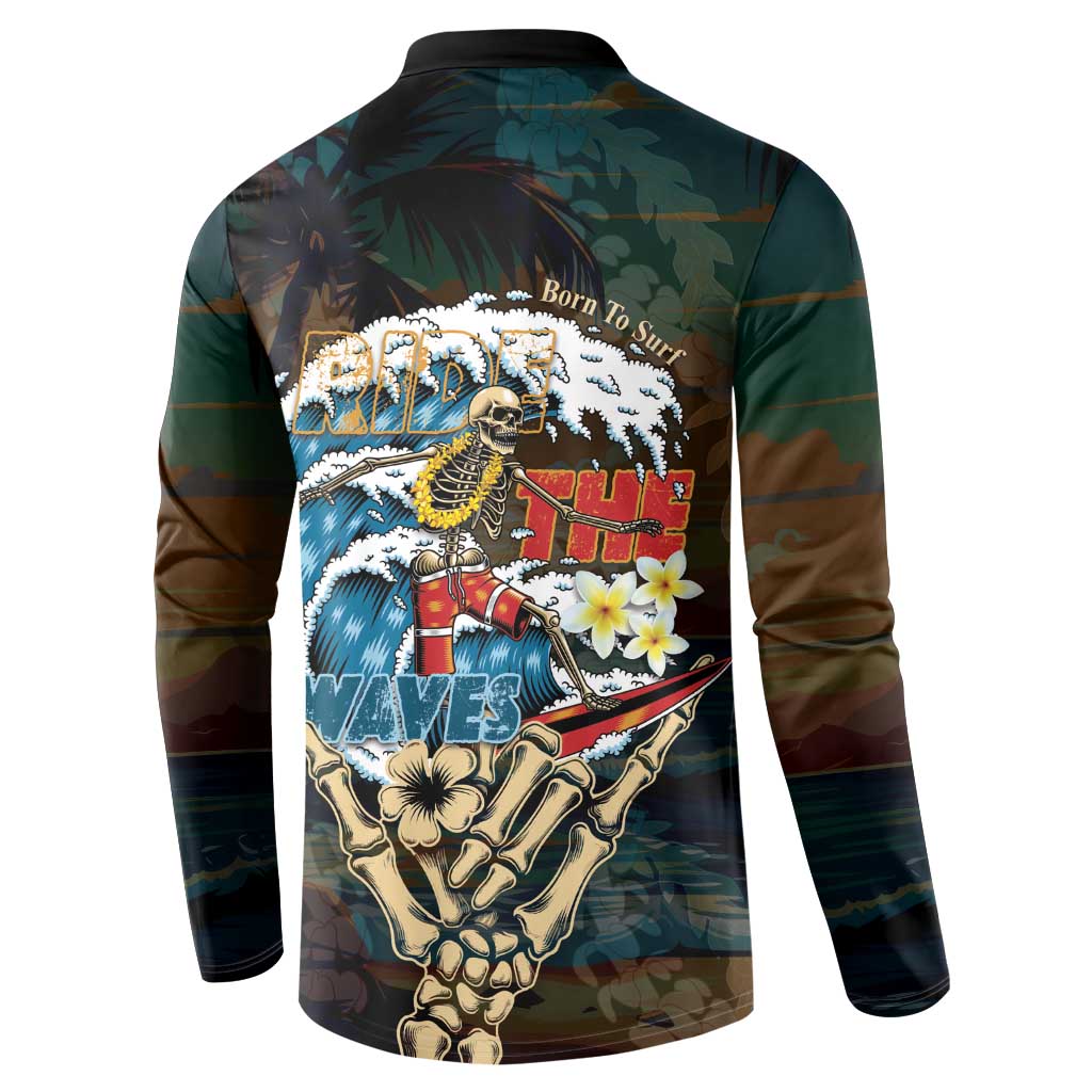 Aloha Hawaii Surfing Skull Button Sweatshirt Shaka Skeleton Ride The Waves LT14 - Polynesian Pride