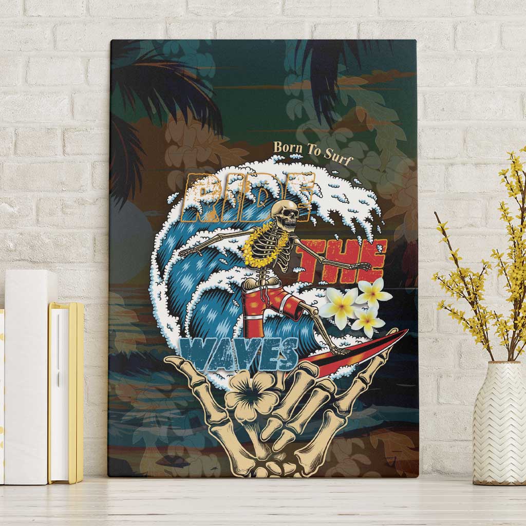 Aloha Hawaii Surfing Skull Canvas Wall Art Shaka Skeleton Ride The Waves LT14 Without Frame Black - Polynesian Pride