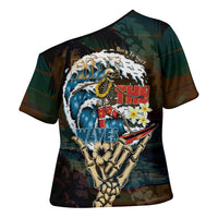Aloha Hawaii Surfing Skull Cross Shoulder Shirt Shaka Skeleton Ride The Waves LT14 - Polynesian Pride