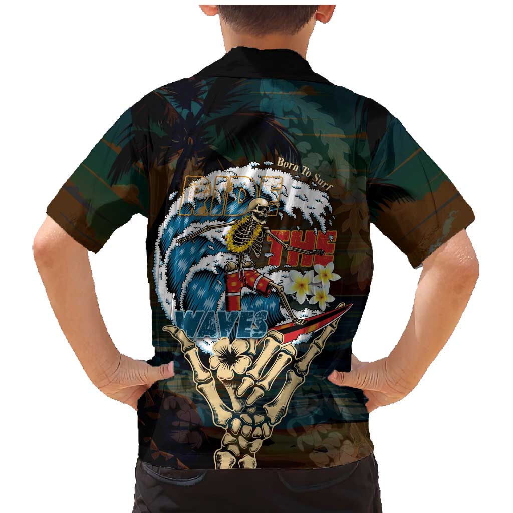 Aloha Hawaii Surfing Skull Family Matching Mermaid Dress and Hawaiian Shirt Shaka Skeleton Ride The Waves - Polynesian Pride
