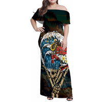 Aloha Hawaii Surfing Skull Family Matching Off Shoulder Maxi Dress and Hawaiian Shirt Shaka Skeleton Ride The Waves - Polynesian Pride