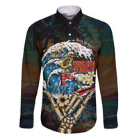 Aloha Hawaii Surfing Skull Family Matching Puletasi and Hawaiian Shirt Shaka Skeleton Ride The Waves LT14 Dad's Shirt - Long Sleeve Black - Polynesian Pride