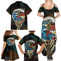 Aloha Hawaii Surfing Skull Family Matching Summer Maxi Dress and Hawaiian Shirt Shaka Skeleton Ride The Waves - Polynesian Pride
