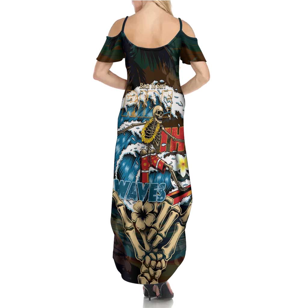 Aloha Hawaii Surfing Skull Family Matching Summer Maxi Dress and Hawaiian Shirt Shaka Skeleton Ride The Waves - Polynesian Pride