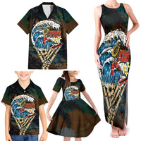 Aloha Hawaii Surfing Skull Family Matching Tank Maxi Dress and Hawaiian Shirt Shaka Skeleton Ride The Waves - Polynesian Pride