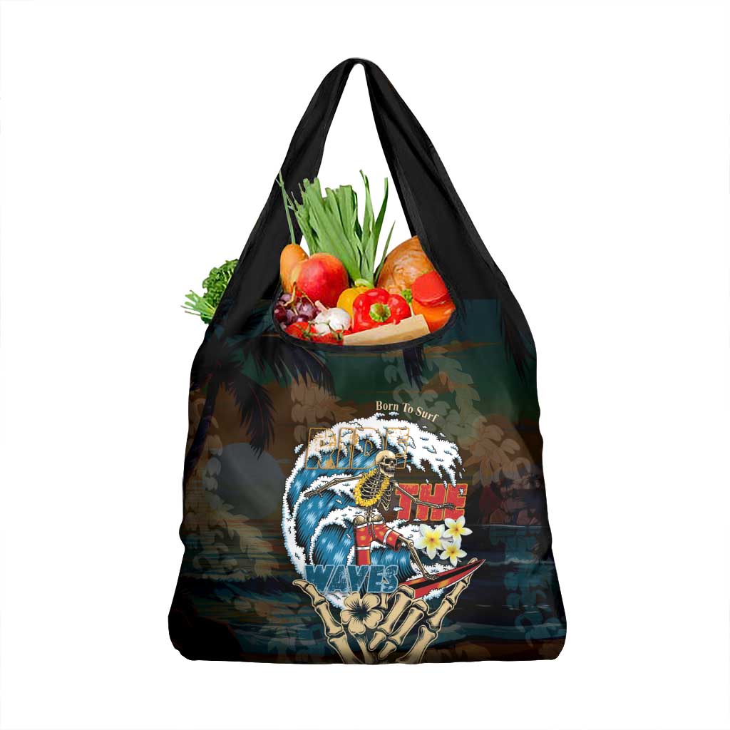 Aloha Hawaii Surfing Skull Grocery Bag Shaka Skeleton Ride The Waves LT14 1-pack One Size Black - Polynesian Pride