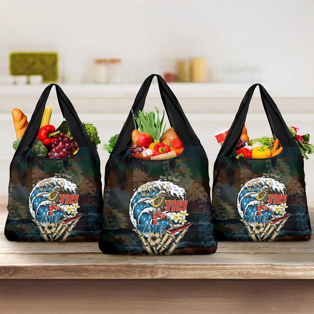 Aloha Hawaii Surfing Skull Grocery Bag Shaka Skeleton Ride The Waves LT14 3-pack One Size Black - Polynesian Pride