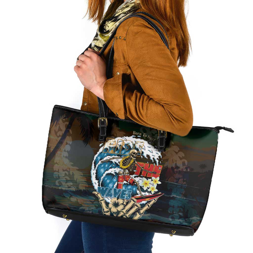 Aloha Hawaii Surfing Skull Leather Tote Bag Shaka Skeleton Ride The Waves - Polynesian Pride