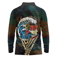 Aloha Hawaii Surfing Skull Long Sleeve Polo Shirt Shaka Skeleton Ride The Waves LT14 - Polynesian Pride
