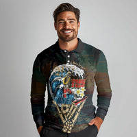 Aloha Hawaii Surfing Skull Long Sleeve Polo Shirt Shaka Skeleton Ride The Waves LT14 - Polynesian Pride
