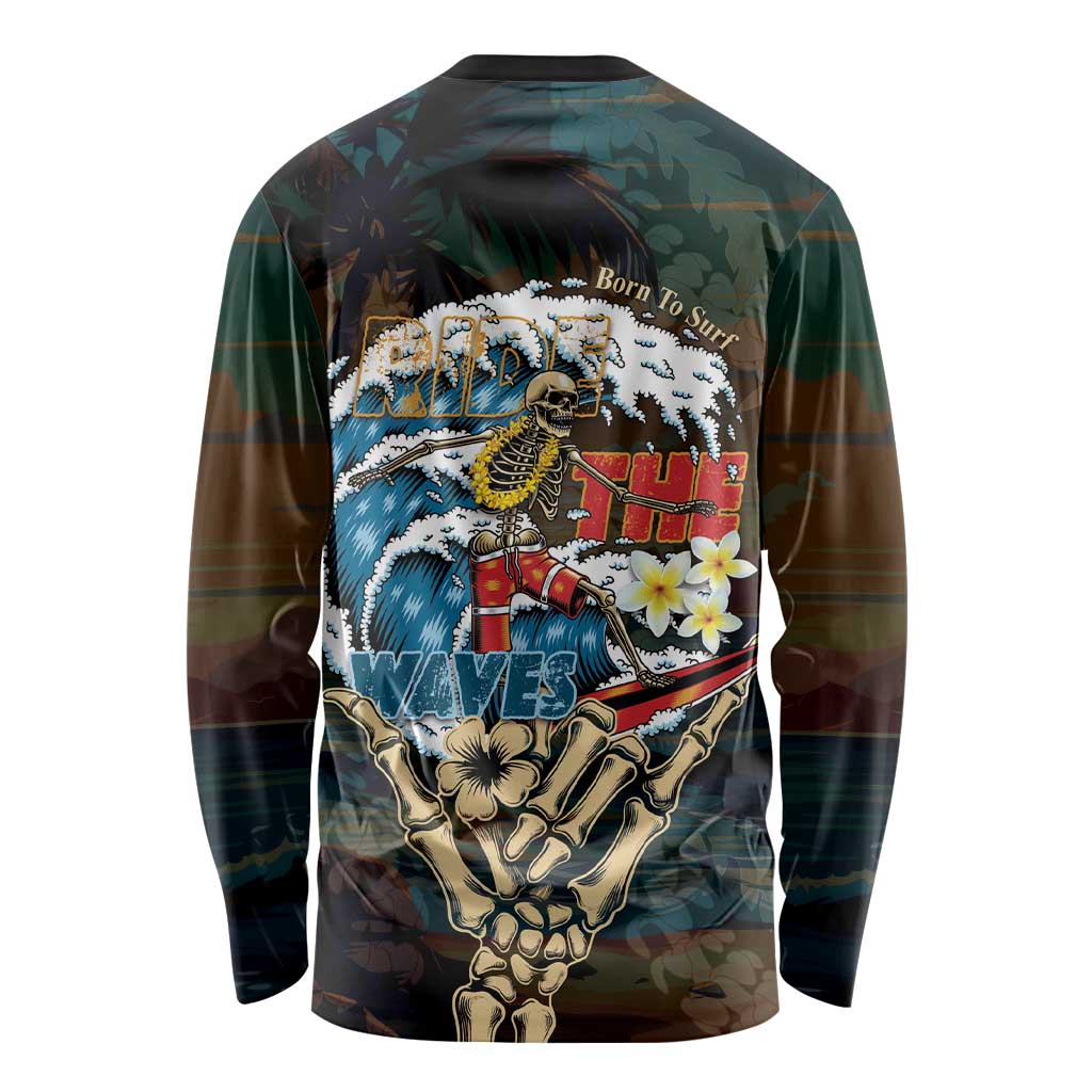 Aloha Hawaii Surfing Skull Long Sleeve Shirt Shaka Skeleton Ride The Waves LT14 - Polynesian Pride