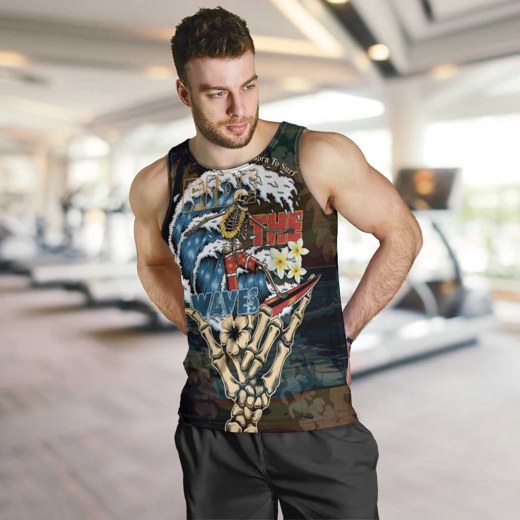 Aloha Hawaii Surfing Skull Men Tank Top Shaka Skeleton Ride The Waves LT14 Black - Polynesian Pride