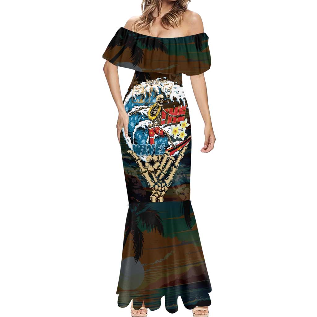 Aloha Hawaii Surfing Skull Mermaid Dress Shaka Skeleton Ride The Waves - Polynesian Pride