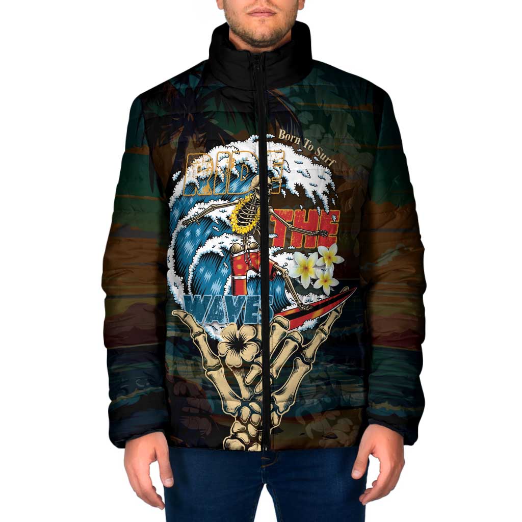 Aloha Hawaii Surfing Skull Padded Jacket Shaka Skeleton Ride The Waves LT14 Men Black - Polynesian Pride