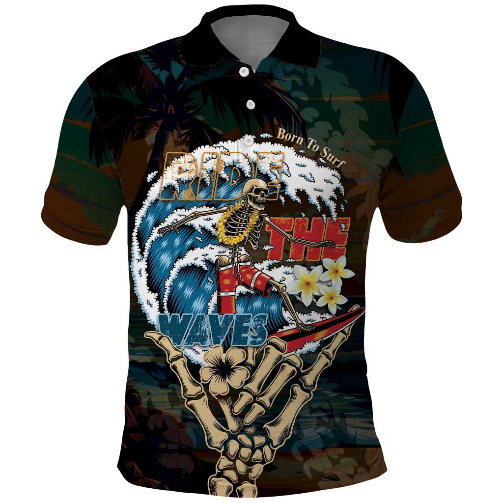 Aloha Hawaii Surfing Skull Polo Shirt Shaka Skeleton Ride The Waves - Polynesian Pride