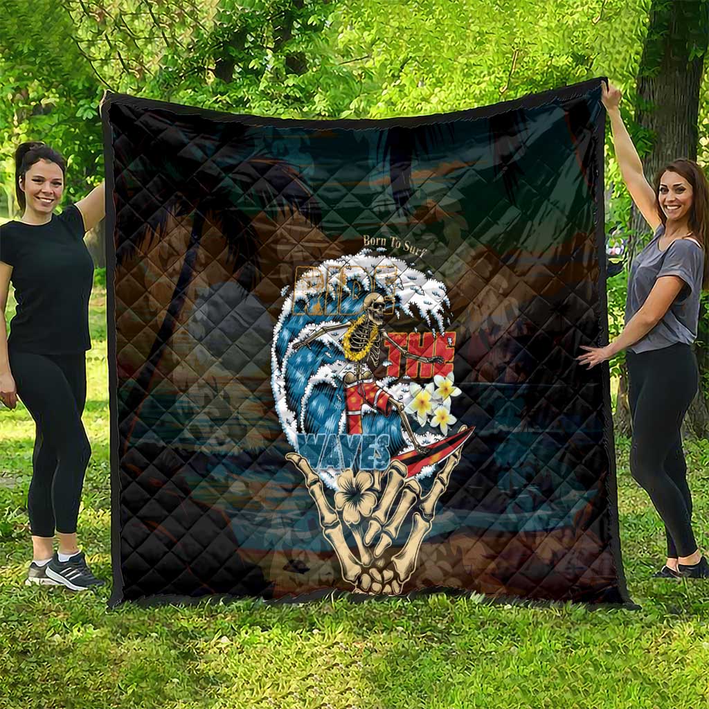 Aloha Hawaii Surfing Skull Quilt Shaka Skeleton Ride The Waves - Polynesian Pride