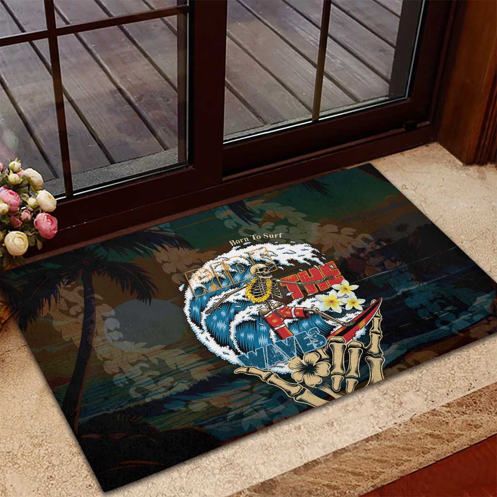 Aloha Hawaii Surfing Skull Rubber Doormat Shaka Skeleton Ride The Waves LT14 - Polynesian Pride