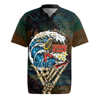 Aloha Hawaii Surfing Skull Rugby Jersey Shaka Skeleton Ride The Waves LT14 Black - Polynesian Pride