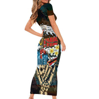 Aloha Hawaii Surfing Skull Short Sleeve Bodycon Dress Shaka Skeleton Ride The Waves - Polynesian Pride