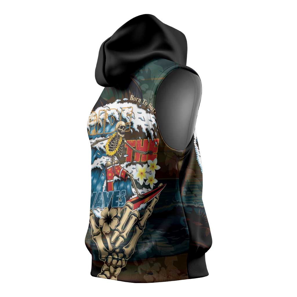 Aloha Hawaii Surfing Skull Sleeveless Hoodie Shaka Skeleton Ride The Waves LT14 - Polynesian Pride