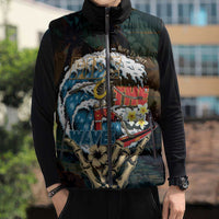 Aloha Hawaii Surfing Skull Sleeveless Puffer Jacket Shaka Skeleton Ride The Waves LT14 - Polynesian Pride
