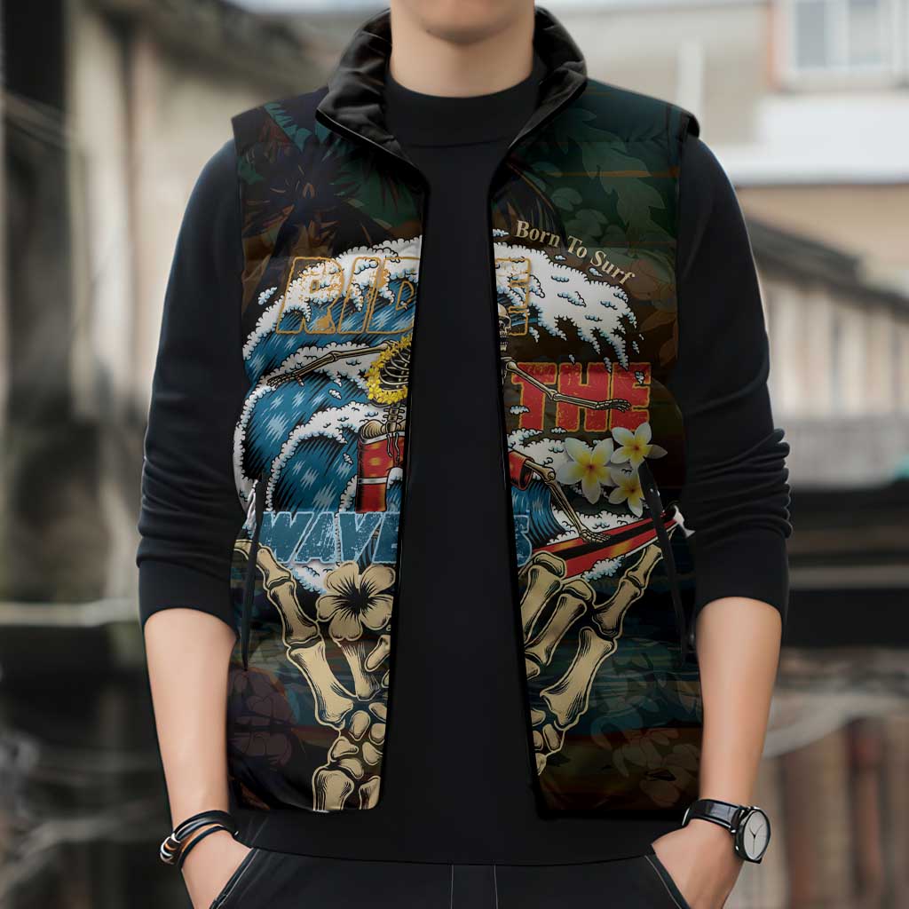 Aloha Hawaii Surfing Skull Sleeveless Puffer Jacket Shaka Skeleton Ride The Waves LT14 - Polynesian Pride