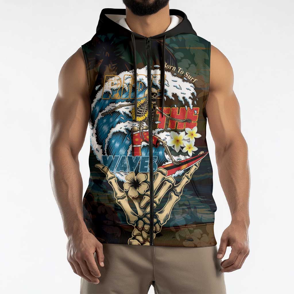 Aloha Hawaii Surfing Skull Sleeveless Zip Hoodie Shaka Skeleton Ride The Waves LT14 - Polynesian Pride