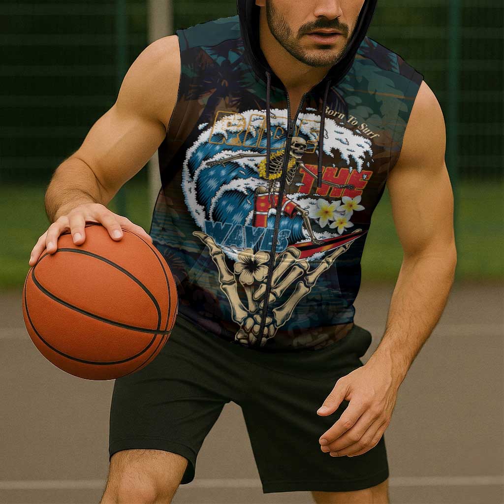 Aloha Hawaii Surfing Skull Sleeveless Zip Hoodie Shaka Skeleton Ride The Waves LT14 - Polynesian Pride