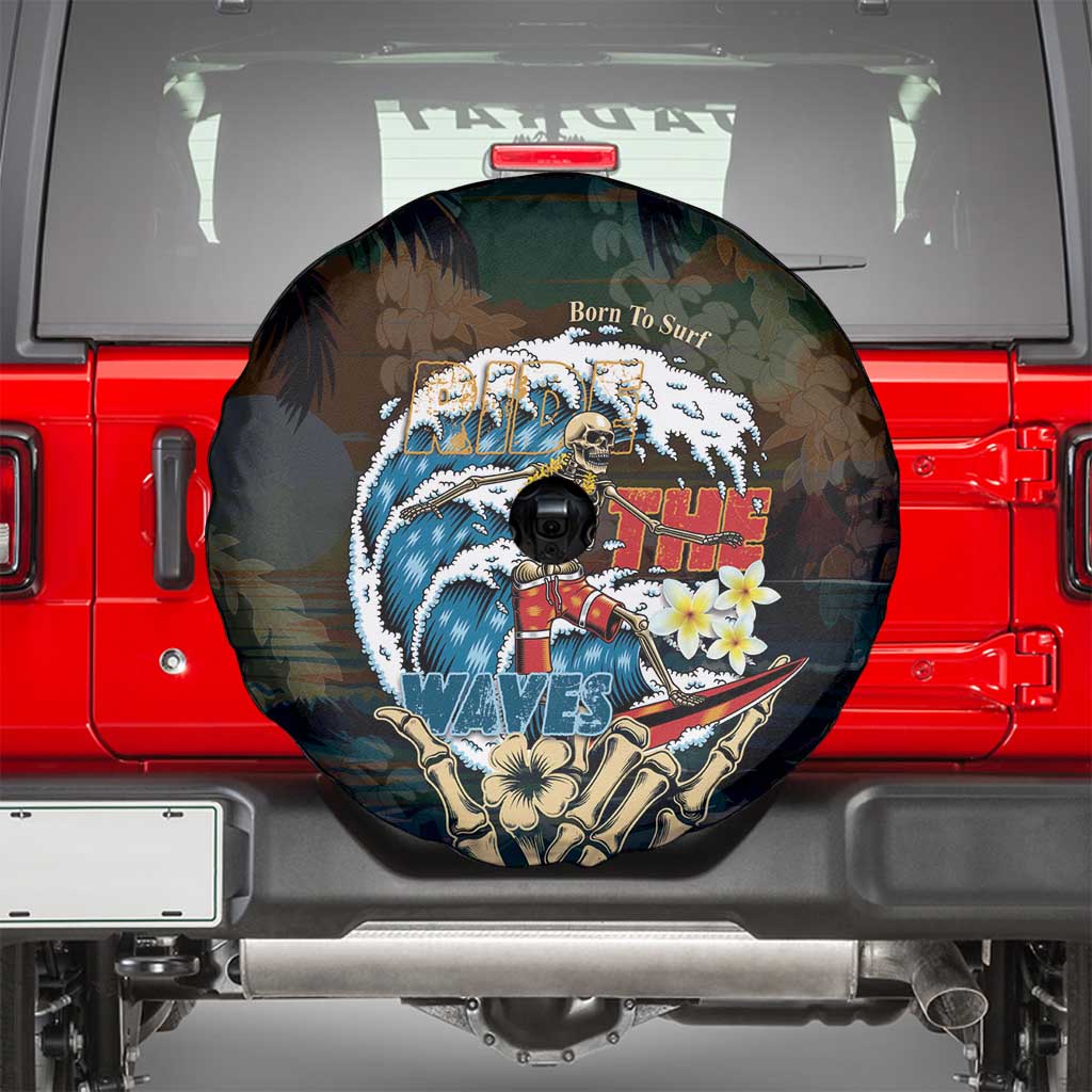 Aloha Hawaii Surfing Skull Spare Tire Cover Shaka Skeleton Ride The Waves - Polynesian Pride