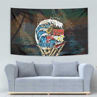 Aloha Hawaii Surfing Skull Tapestry Shaka Skeleton Ride The Waves - Polynesian Pride