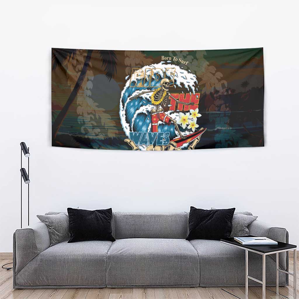 Aloha Hawaii Surfing Skull Tapestry Shaka Skeleton Ride The Waves - Polynesian Pride
