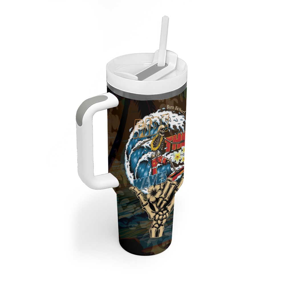 Aloha Hawaii Surfing Skull Tumbler With Handle Shaka Skeleton Ride The Waves - Polynesian Pride