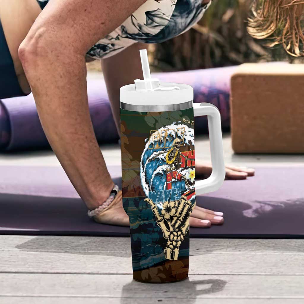 Aloha Hawaii Surfing Skull Tumbler With Handle Shaka Skeleton Ride The Waves - Polynesian Pride
