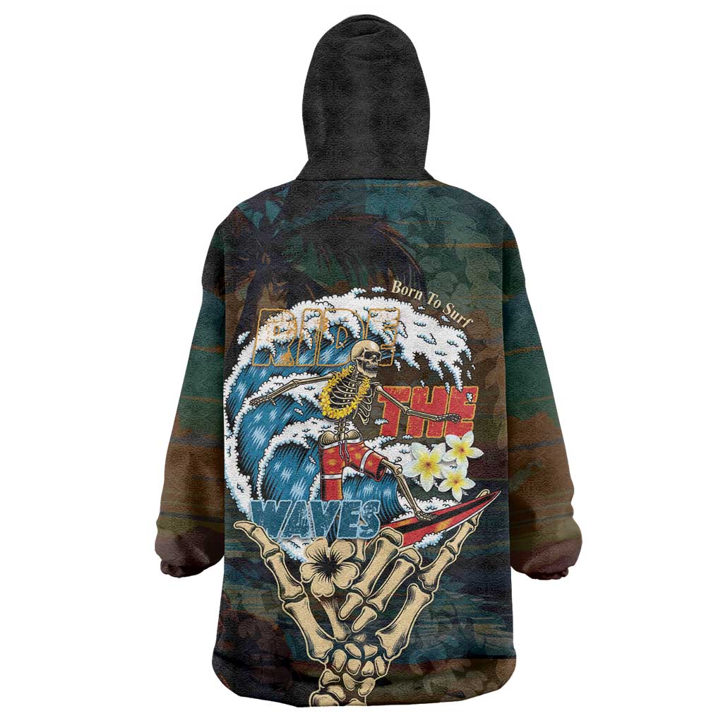 Aloha Hawaii Surfing Skull Wearable Blanket Hoodie Shaka Skeleton Ride The Waves LT14 - Polynesian Pride