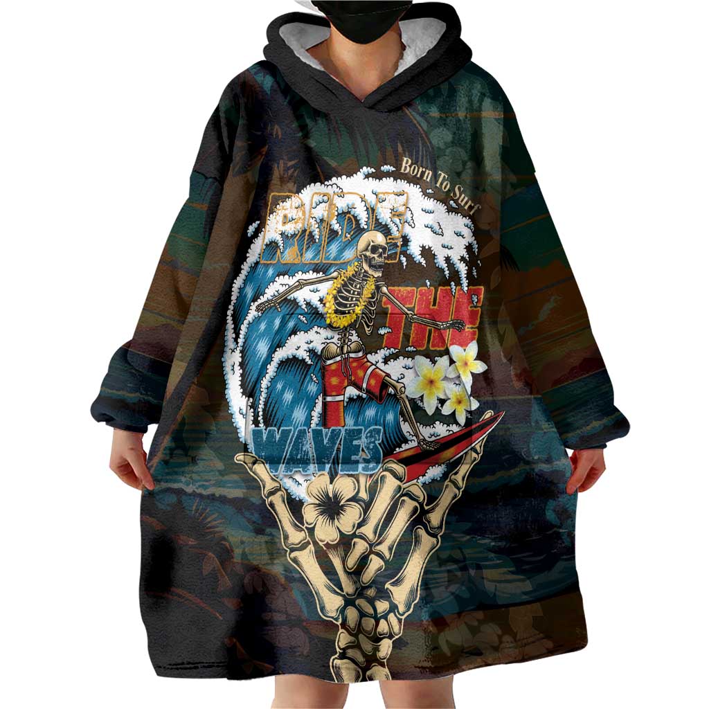 Aloha Hawaii Surfing Skull Wearable Blanket Hoodie Shaka Skeleton Ride The Waves LT14 - Polynesian Pride