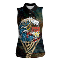 Aloha Hawaii Surfing Skull Women Sleeveless Polo Shirt Shaka Skeleton Ride The Waves LT14 Female Black - Polynesian Pride