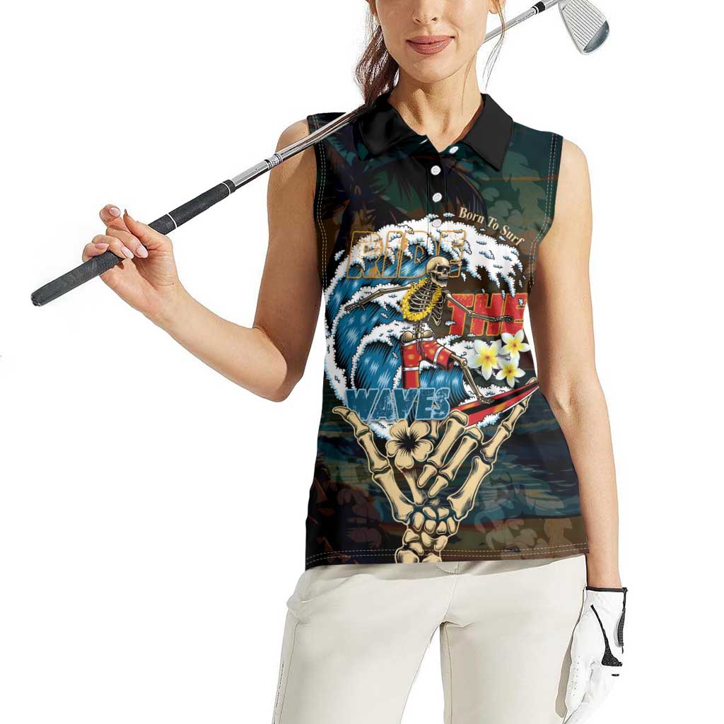 Aloha Hawaii Surfing Skull Women Sleeveless Polo Shirt Shaka Skeleton Ride The Waves LT14 - Polynesian Pride