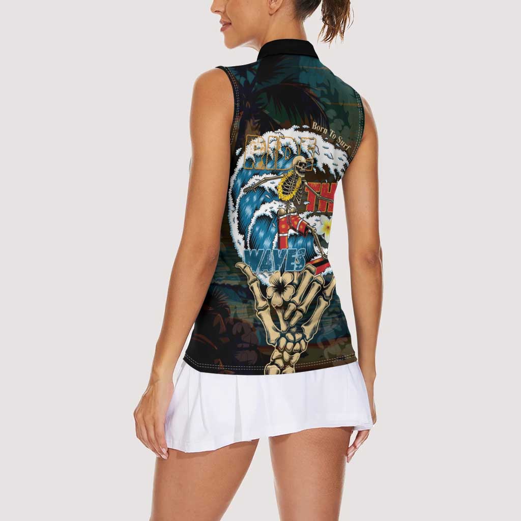 Aloha Hawaii Surfing Skull Women Sleeveless Polo Shirt Shaka Skeleton Ride The Waves LT14 - Polynesian Pride