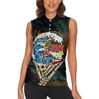 Aloha Hawaii Surfing Skull Women Sleeveless Polo Shirt Shaka Skeleton Ride The Waves LT14 - Polynesian Pride
