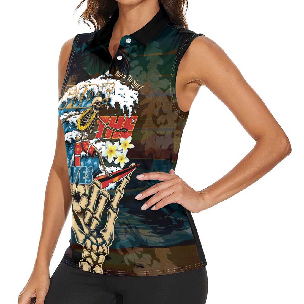 Aloha Hawaii Surfing Skull Women Sleeveless Polo Shirt Shaka Skeleton Ride The Waves LT14 - Polynesian Pride