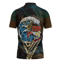 Aloha Hawaii Surfing Skull Zipper Polo Shirt Shaka Skeleton Ride The Waves LT14 - Polynesian Pride