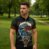 Aloha Hawaii Surfing Skull Zipper Polo Shirt Shaka Skeleton Ride The Waves LT14 - Polynesian Pride