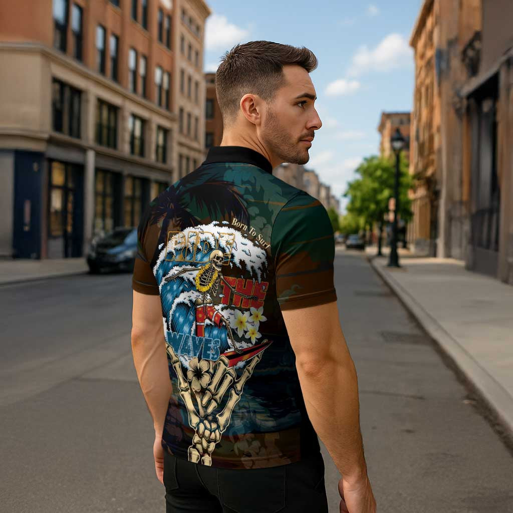 Aloha Hawaii Surfing Skull Zipper Polo Shirt Shaka Skeleton Ride The Waves LT14 - Polynesian Pride