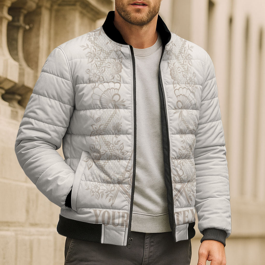 Personalised Filipino Freemasonry Bomber Puffer Jacket Masonic Barong Tagalog Inspired Black LT14 - Polynesian Pride