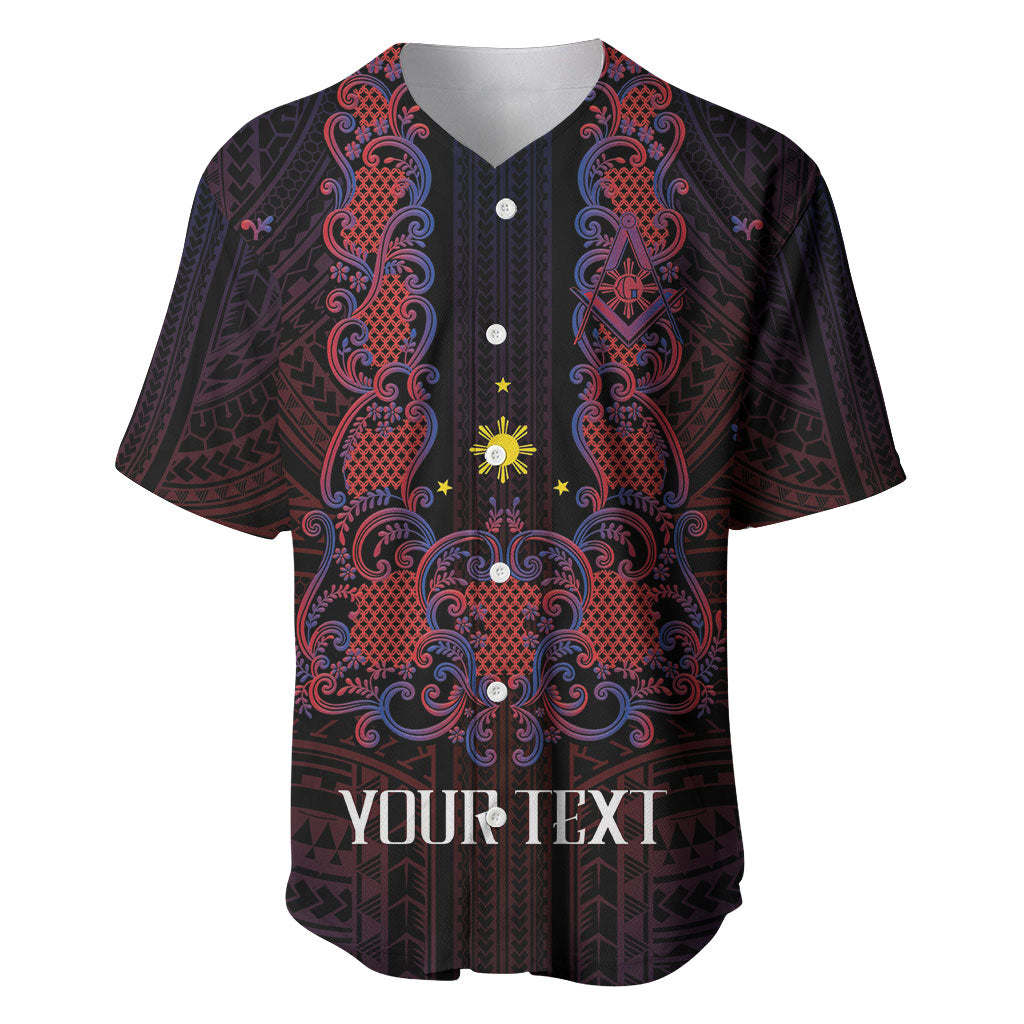 Personalised Philippines Barong Tagalog Freemasonry Baseball Jersey Filipino Masonic Polynesian Pattern LT14 Black - Polynesian Pride