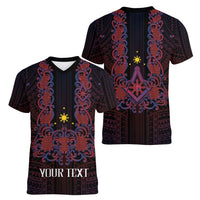 Personalised Philippines Barong Tagalog Freemasonry Women V-Neck T-Shirt Filipino Masonic Polynesian Pattern LT14 - Polynesian Pride