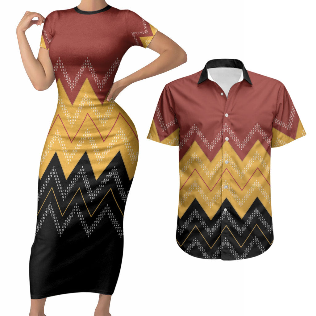 Kaokao Maori Tukutuku Inspired New Zealand Couples Matching Short Sleeve Bodycon Dress and Hawaiian Shirt LT14 Multicolor - Polynesian Pride