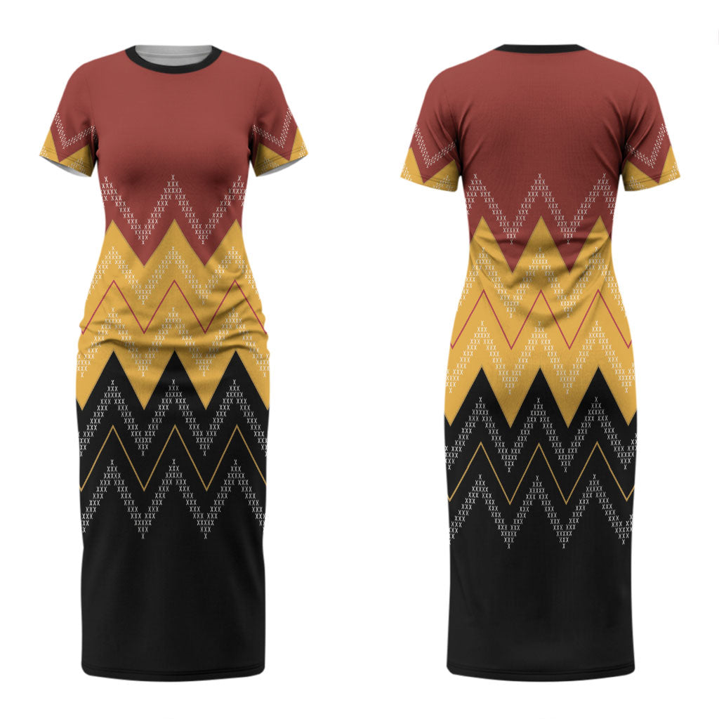 Kaokao Maori Tukutuku Inspired New Zealand Couples Matching Short Sleeve Bodycon Dress and Hawaiian Shirt LT14 - Polynesian Pride