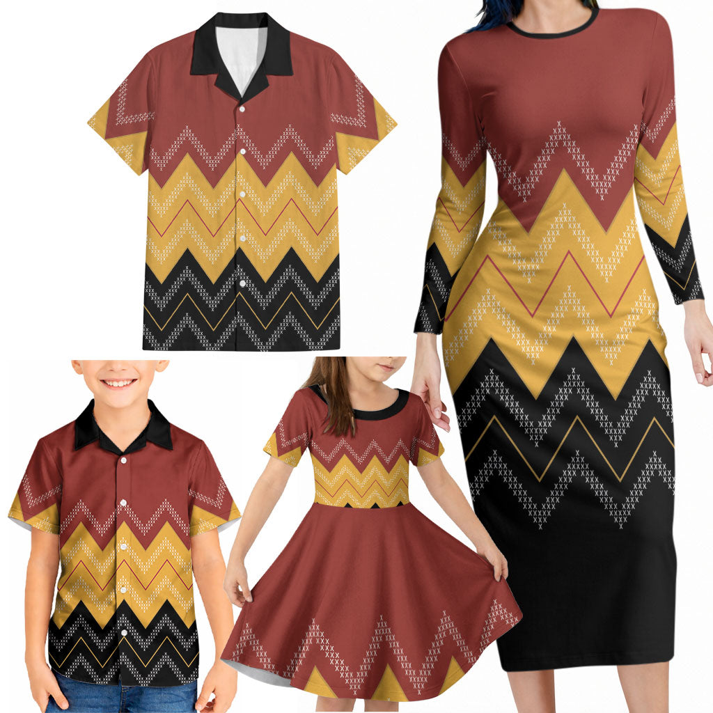 Kaokao Maori Tukutuku Inspired New Zealand Family Matching Long Sleeve Bodycon Dress and Hawaiian Shirt LT14 - Polynesian Pride